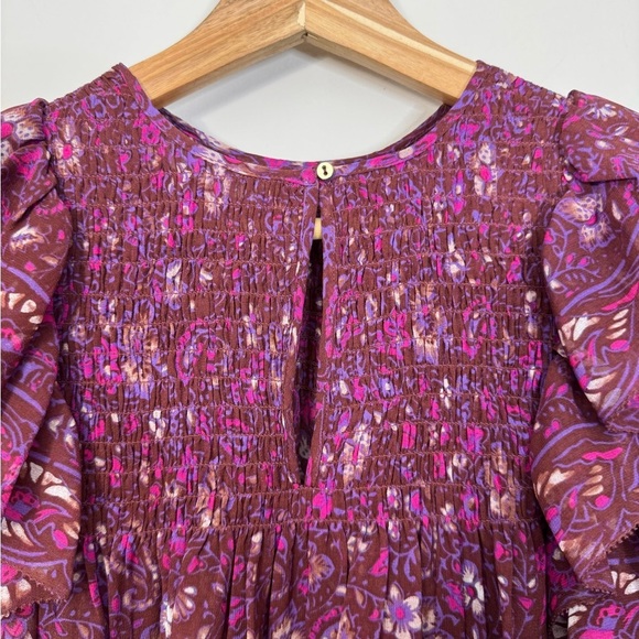 Ulla Johnson Addie Smocked Ruffle Silk Top Size 0 Floral Paisley Print - Picture 12 of 12
